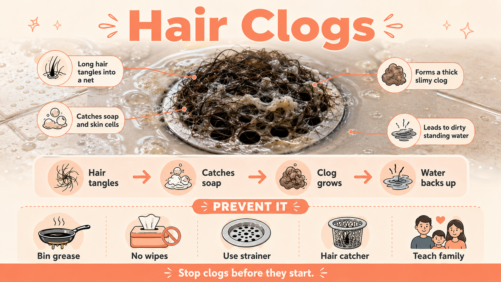 How Does Human Hair Cause Shower Drain Failures